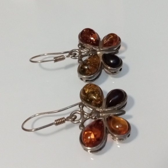 🦋 Genuine Baltic Amber & Sterling Silver Dangle Earrings - Picture 5 of 15